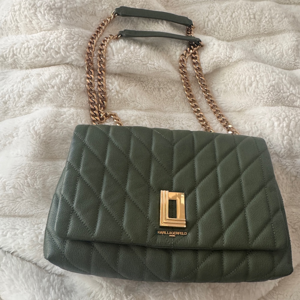 Karl Lagerfeld Olive Quilted Shoulder Bag